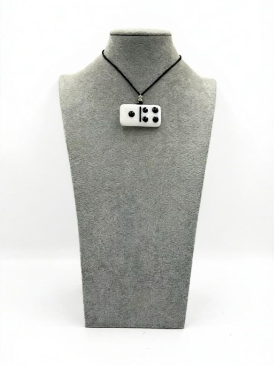 White Fused Glass Domino Pendant with Black Details - 2” x 1”