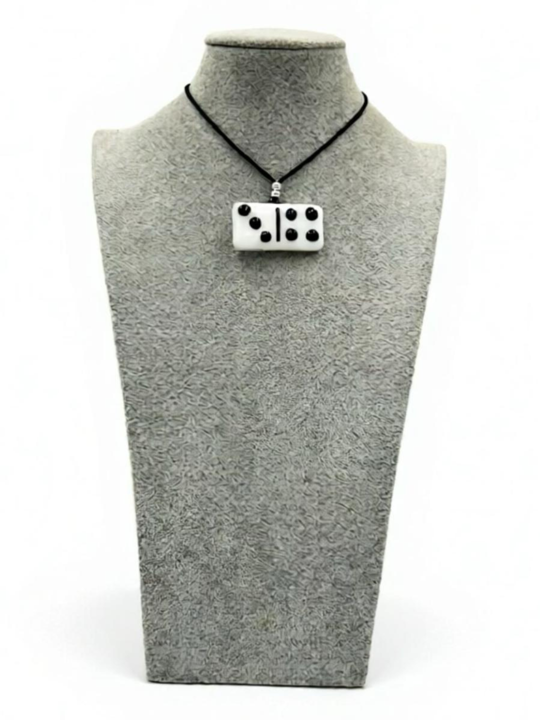 White Fused Glass Domino Pendant with Black Details (5-5) - 2” x 1”