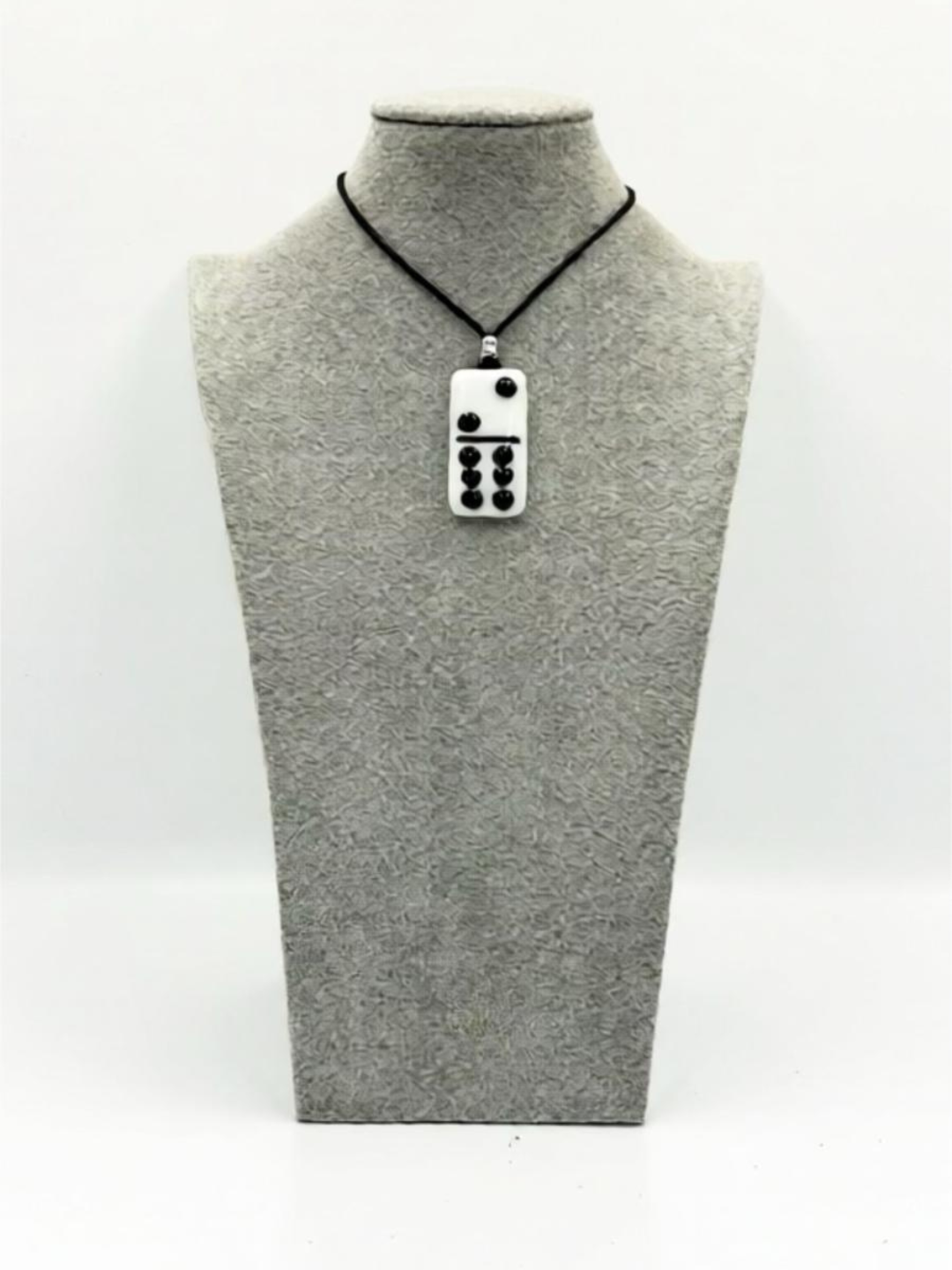 White Fused Glass Domino Pendant with Black Details (2-6) - 2” x 1”