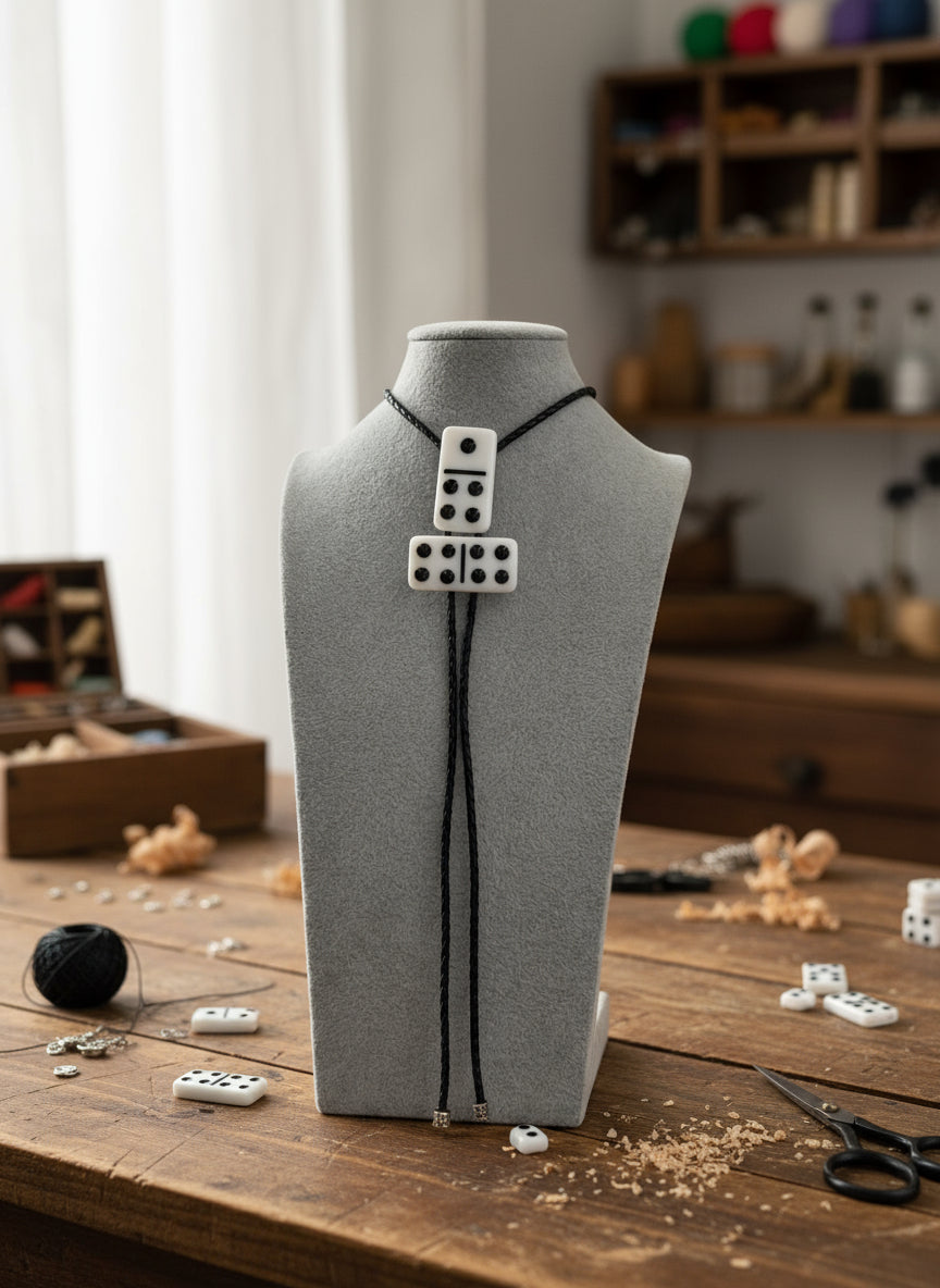 Black / White 2 Domino Bolo Tie