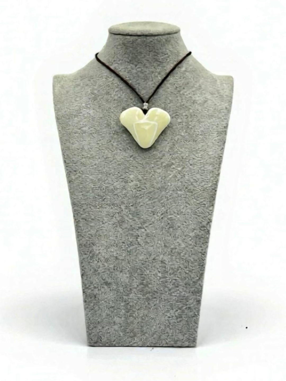 French Vanilla Fused Glass Heart Pendant - 2” x 1.5”