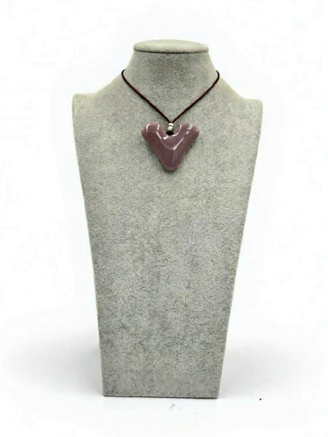 Dusty Lilac Fused Glass Heart Pendant - 2” x 1.5”