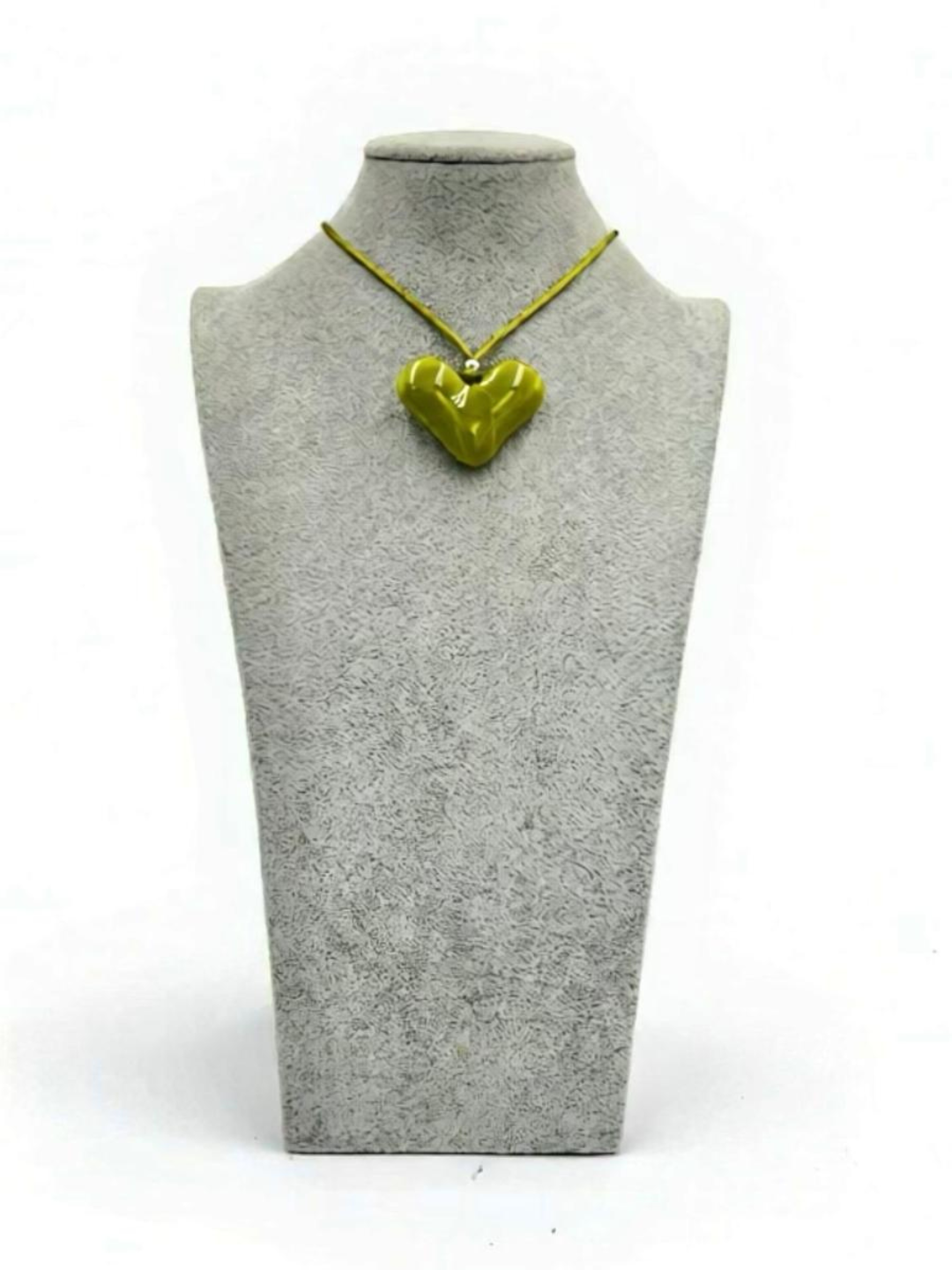 Avocado Green Fused Glass Heart Pendant - 2” x 1.5”