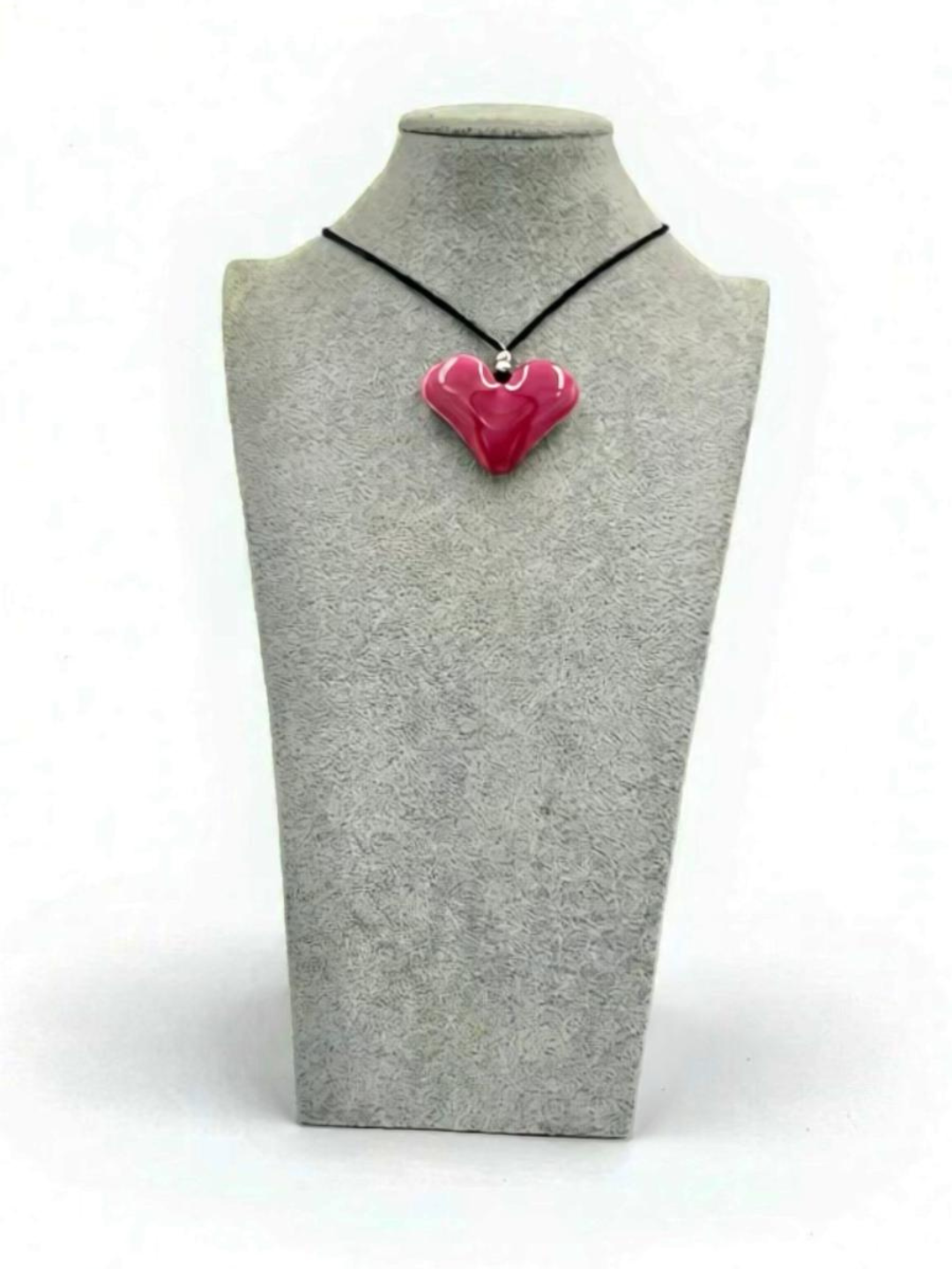 White/Pink Mix Fused Glass Heart Pendant - 2” x 1.5”