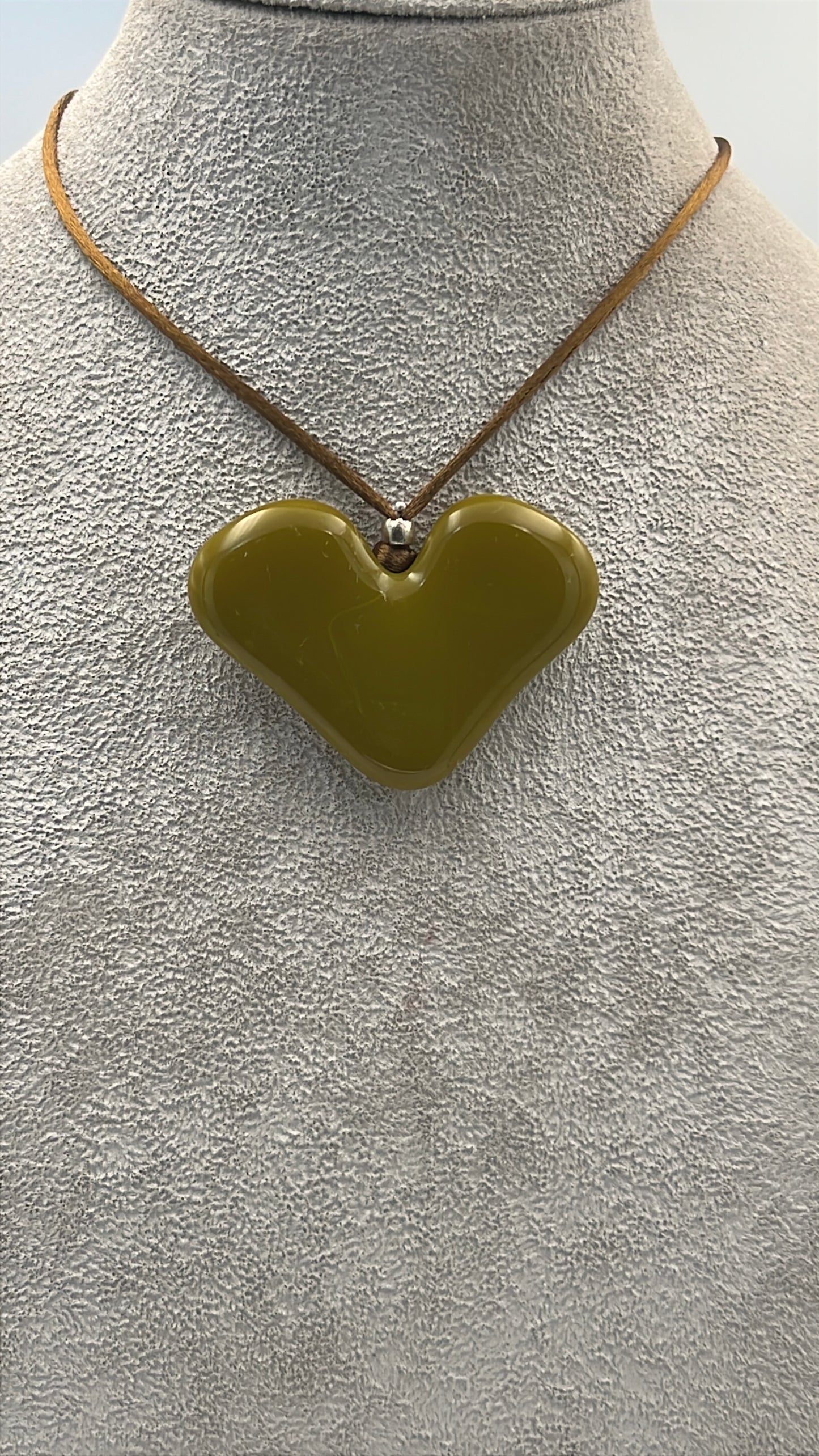 Golden Green Fused Glass Heart Pendant
