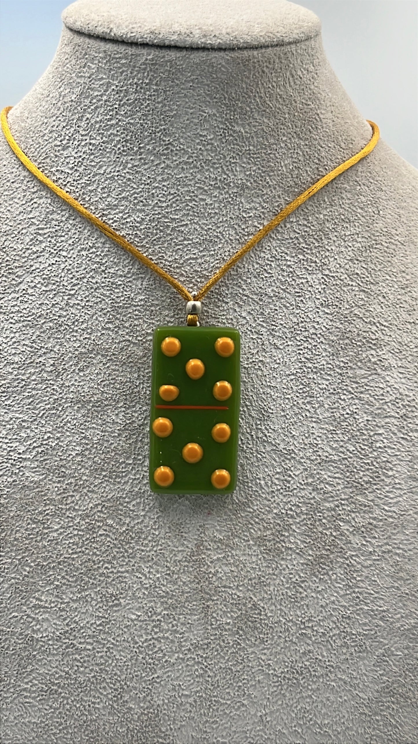 Olive Green Fused Domino Pendant with Orange Details