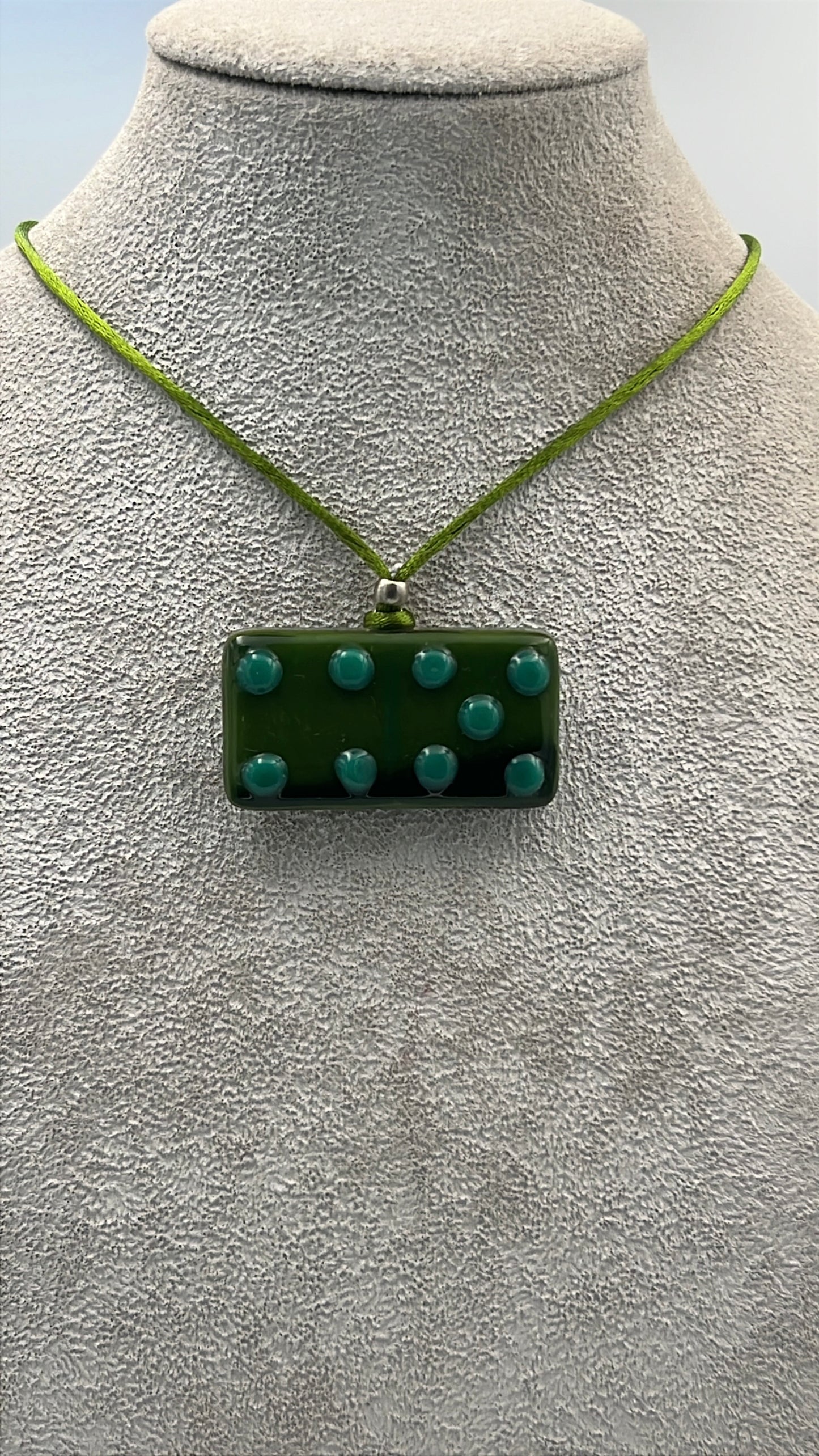 Olive Green/Aventurine Green Mix Fused Domino Pendant with Emerald Green Details