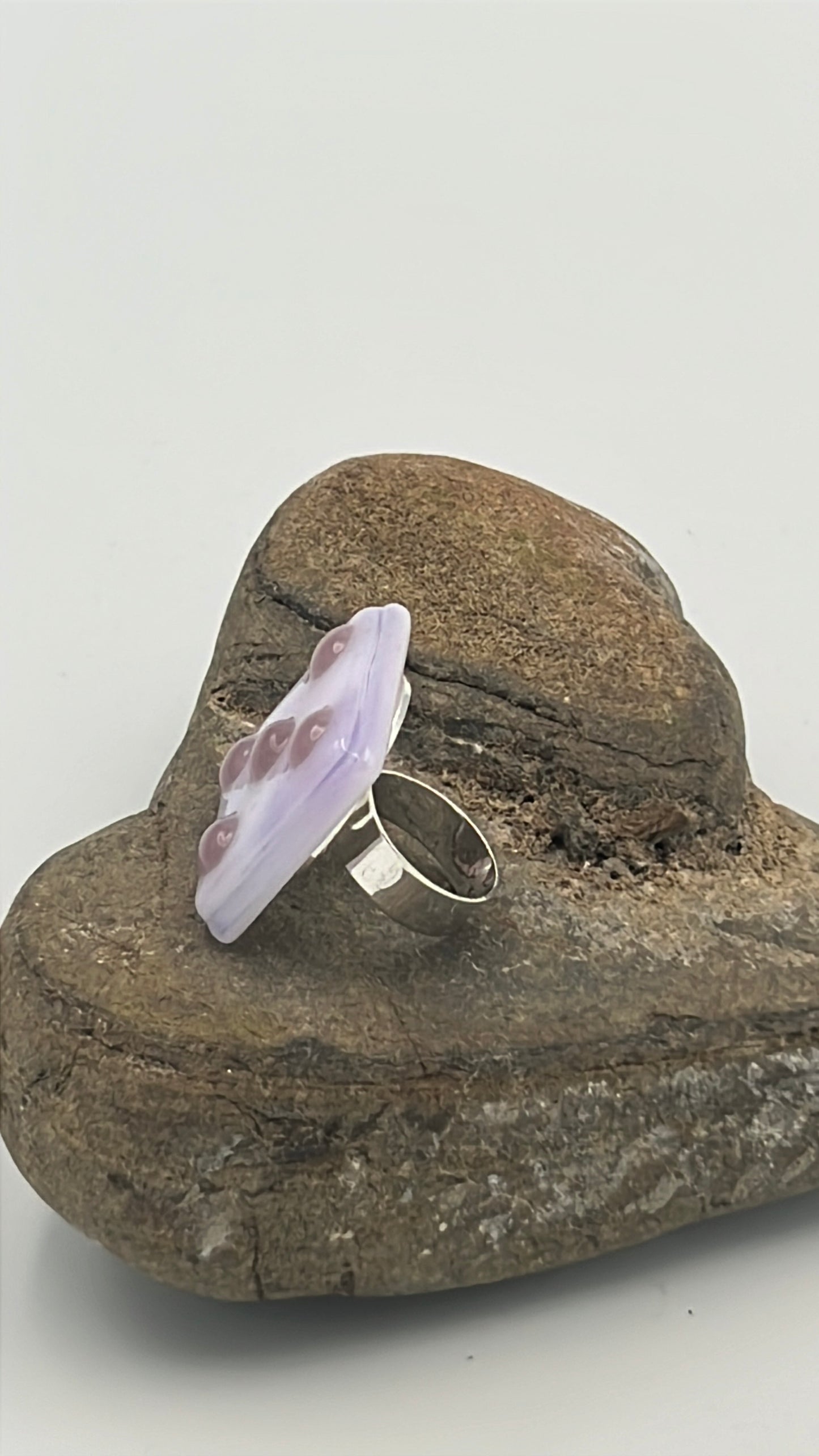 Pink/Lavender Mix Fused Glass Adjustable Number Ring with Lilac Details