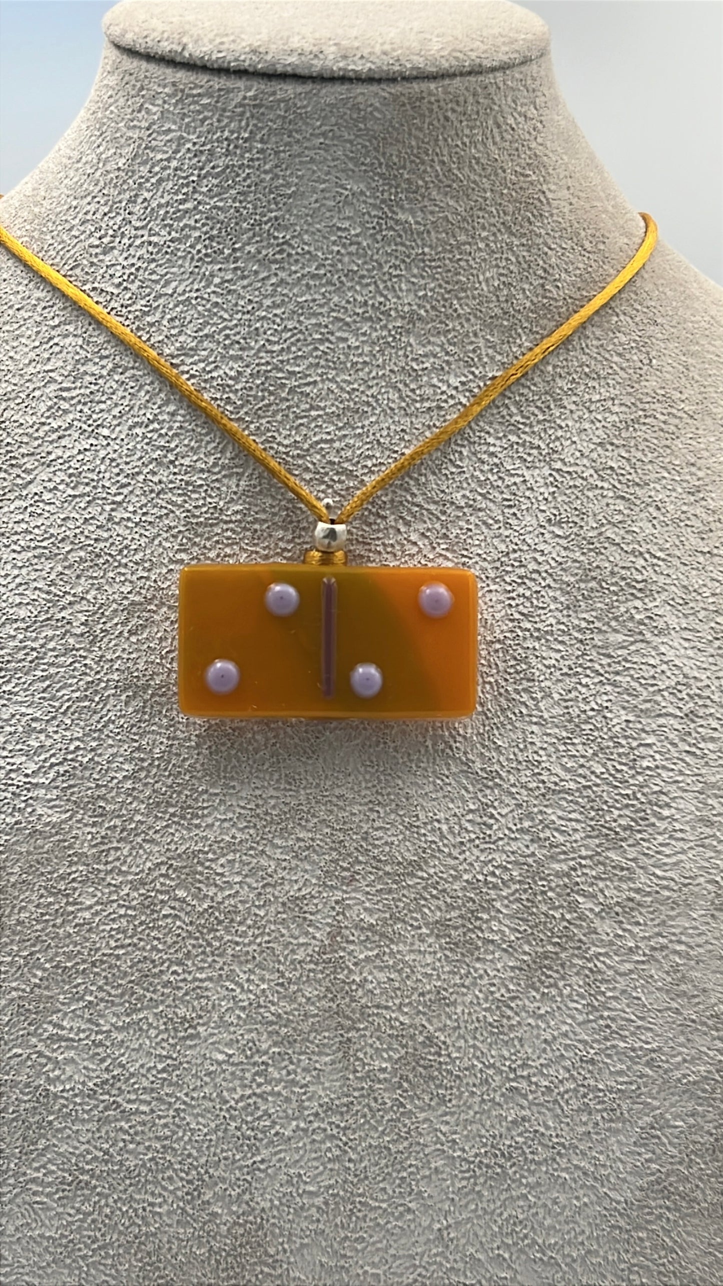 Orange/Green Mix Fused Domino Pendant with Pink Details