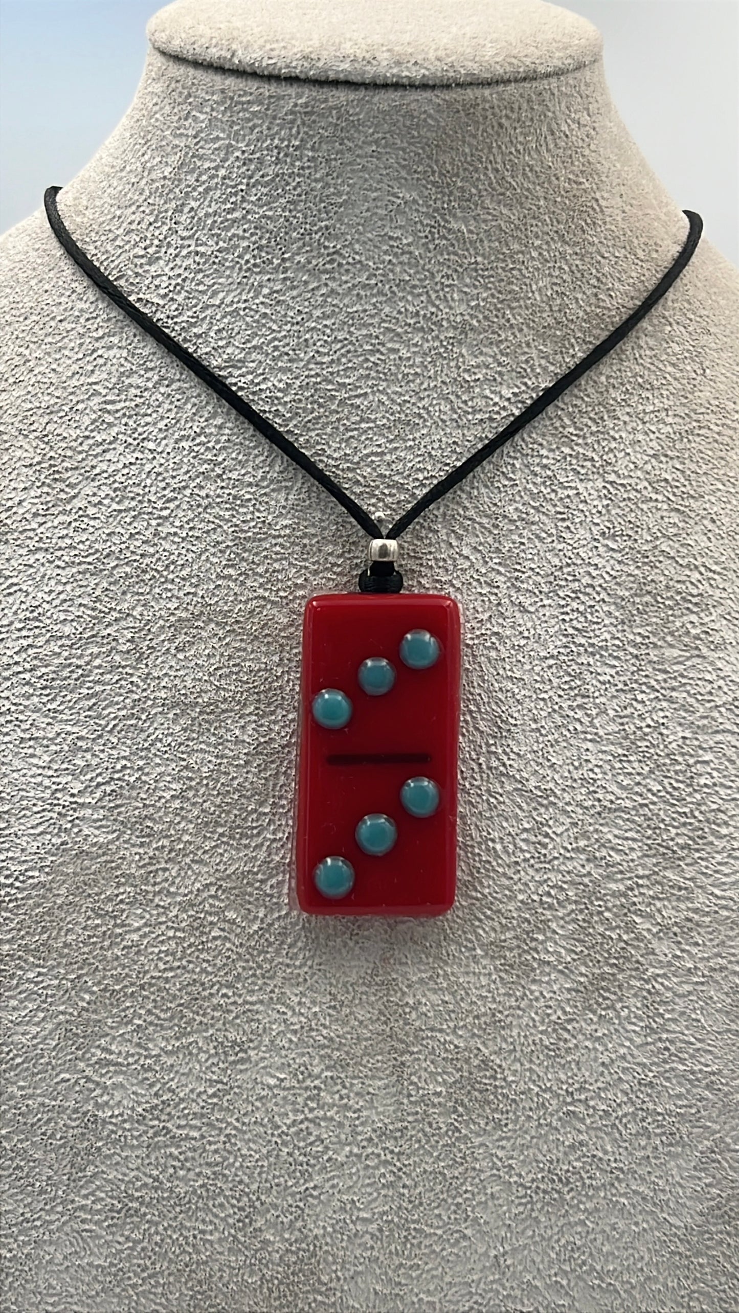 Red Fused Domino Pendant with Turquoise Blue Details
