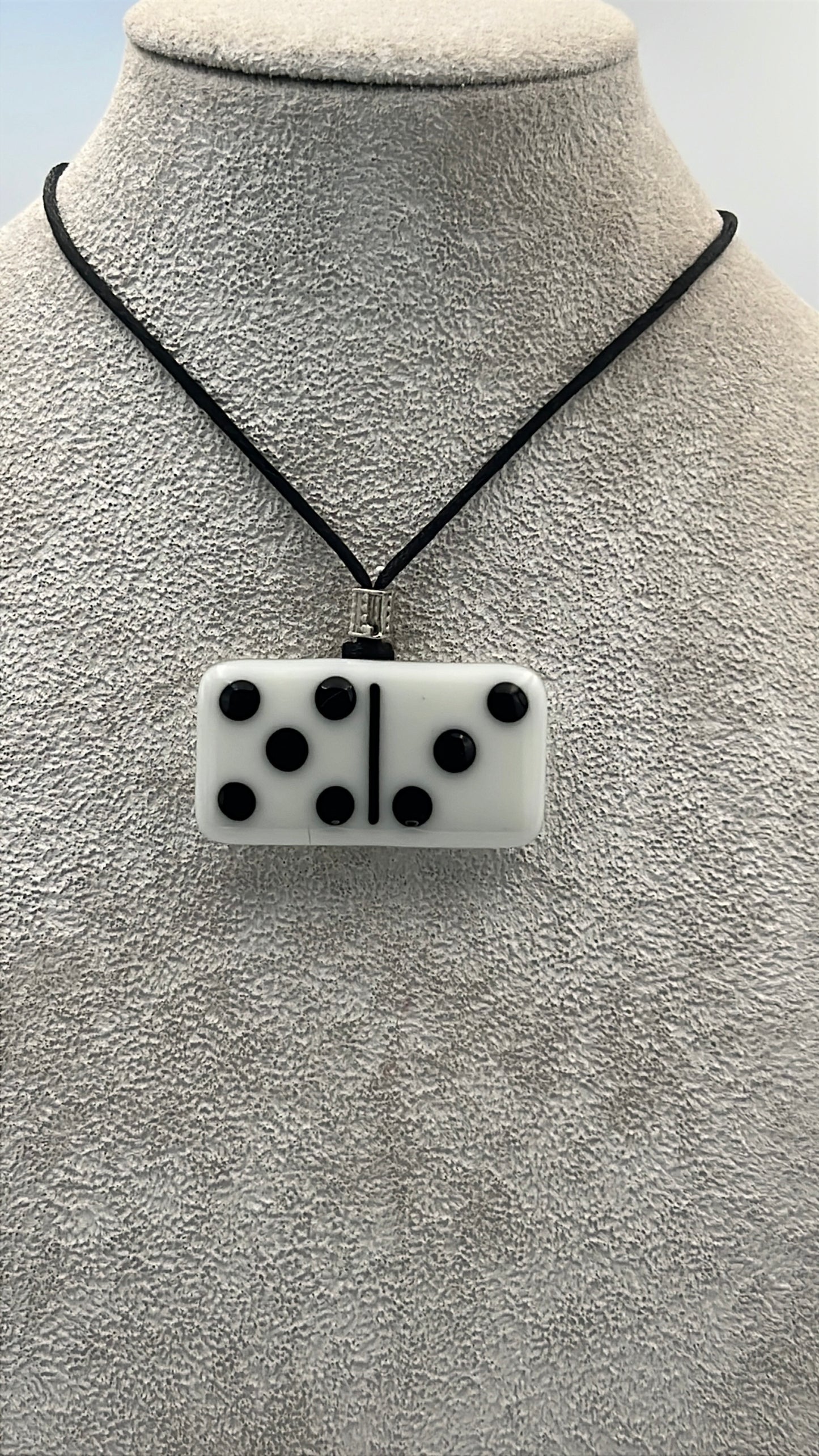 White Fused Domino Pendant with Black Details