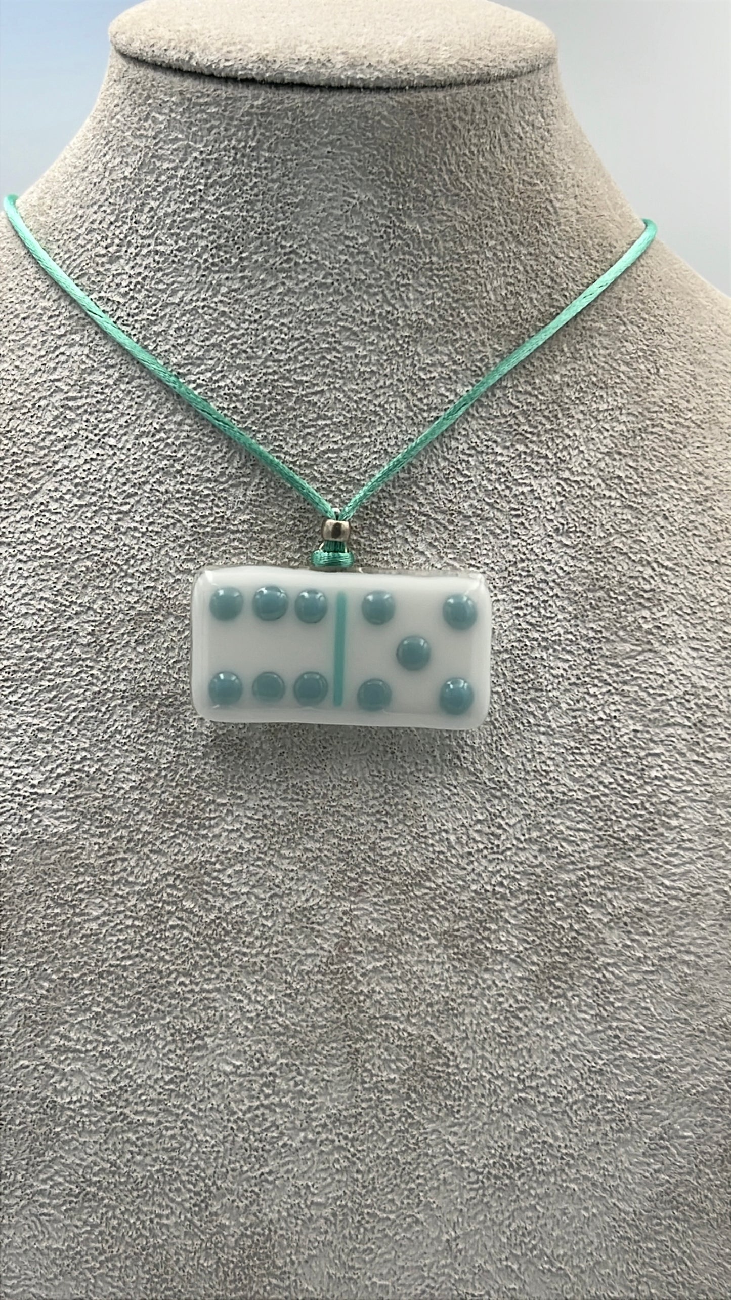White Fused Domino Pendant with Powder Blue Details