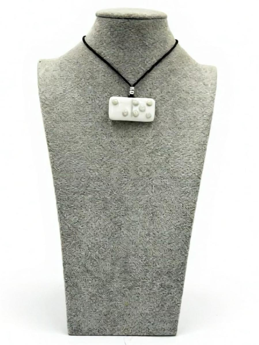 White Fused Glass Domino Pendant with French Vanilla Details - 2” x 1”