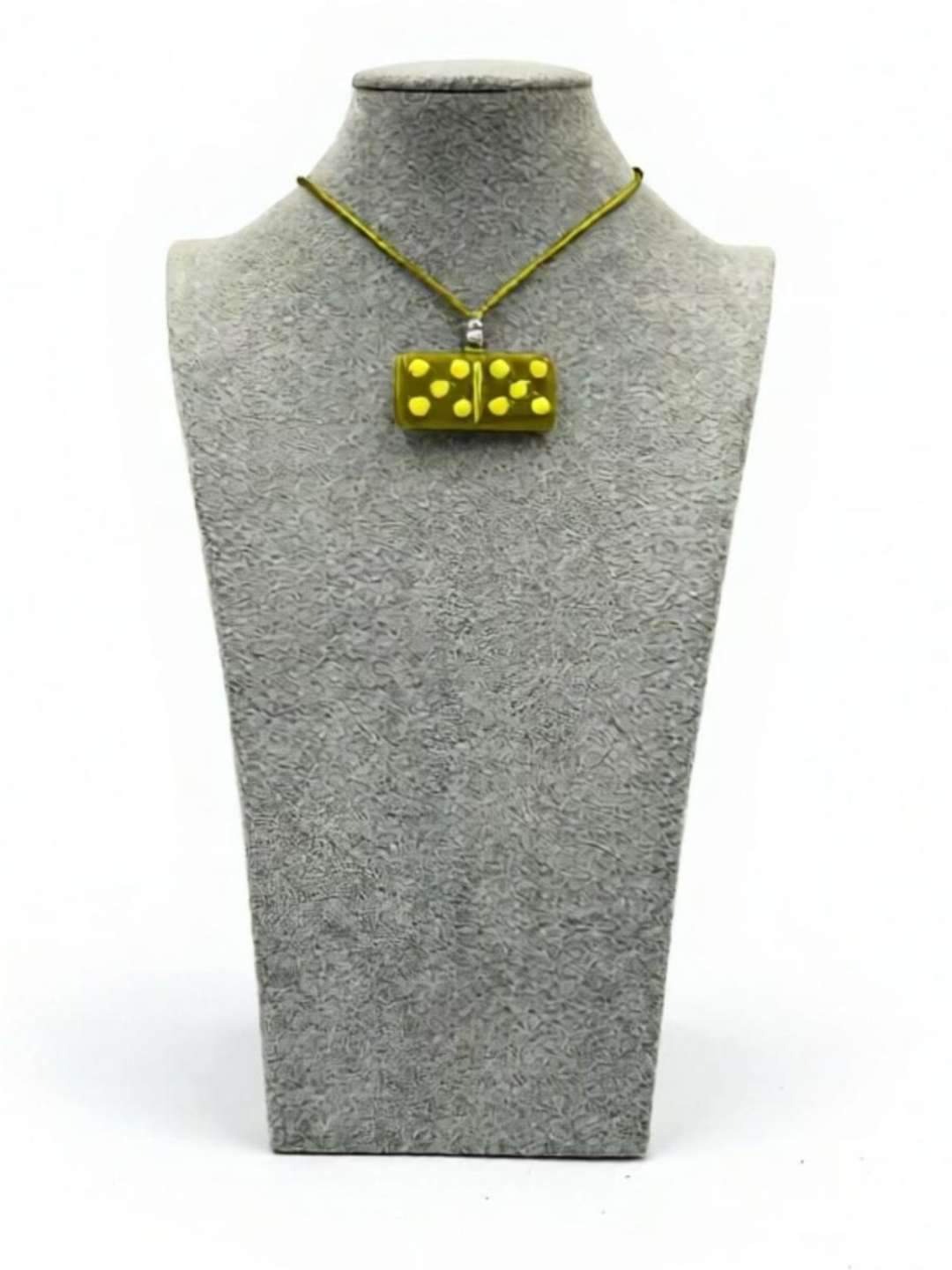 Avocado Green Fused Glass Domino Pendant with Yellow Details - 2” x 1”