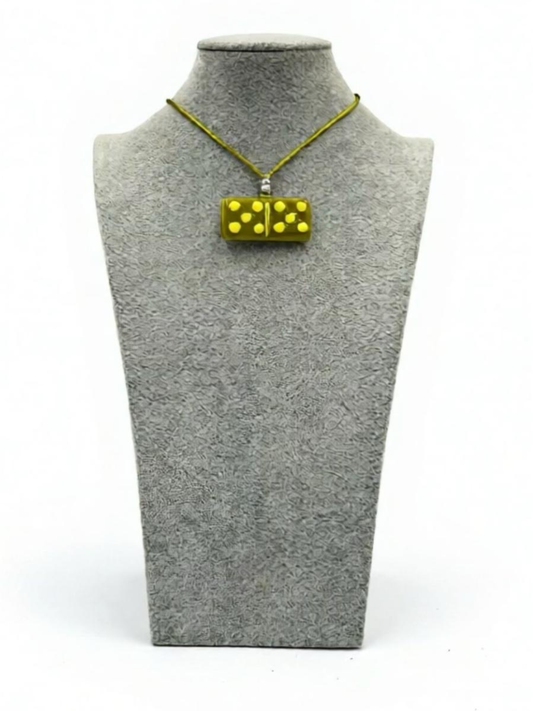 Avocado Green Fused Glass Domino Pendant with Yellow Details - 2” x 1”