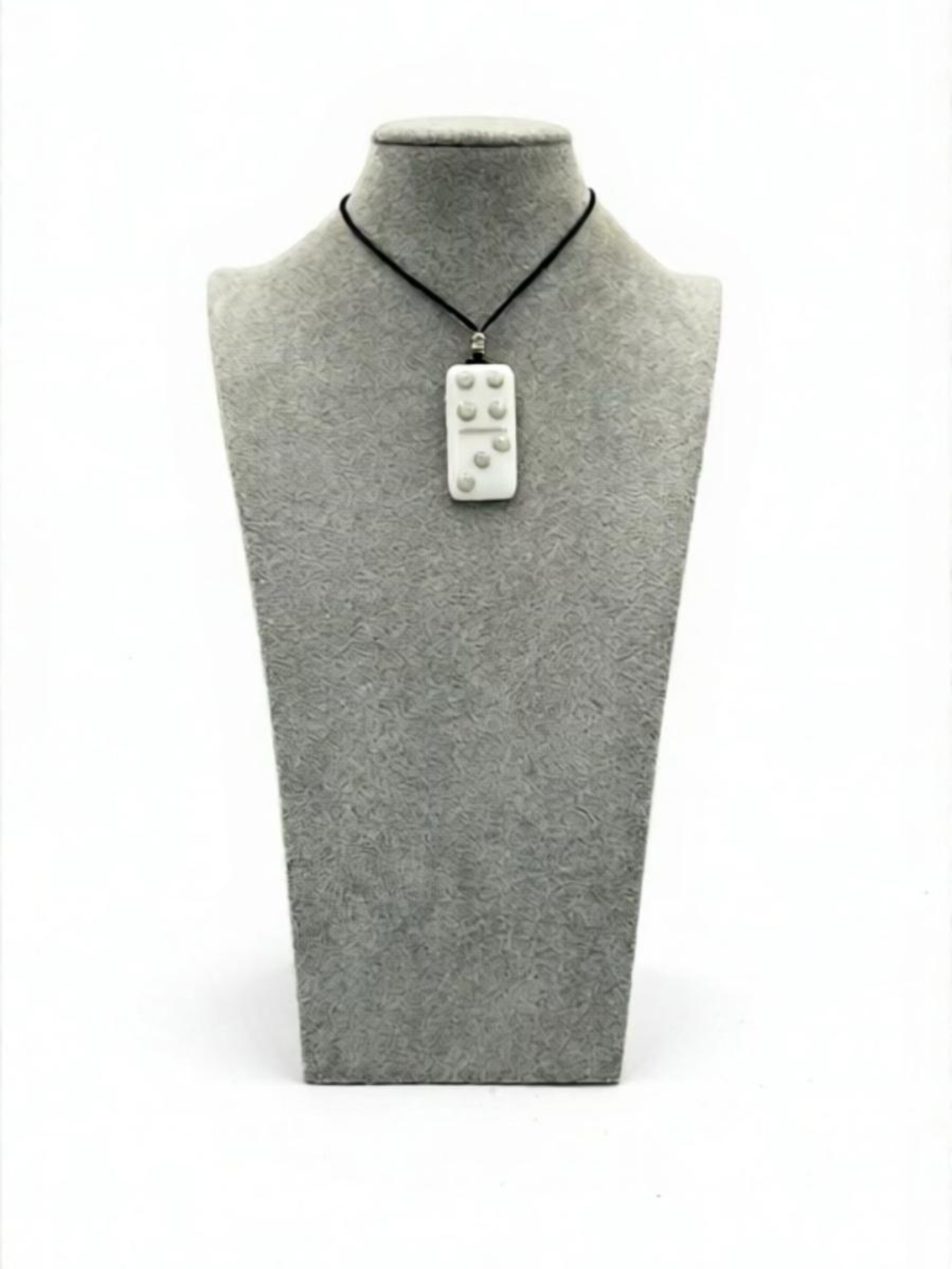 White Fused Glass Domino Pendant with French Vanilla Details - 2” x 1”