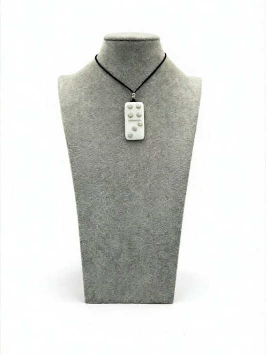 White Fused Glass Domino Pendant with French Vanilla Details - 2” x 1”