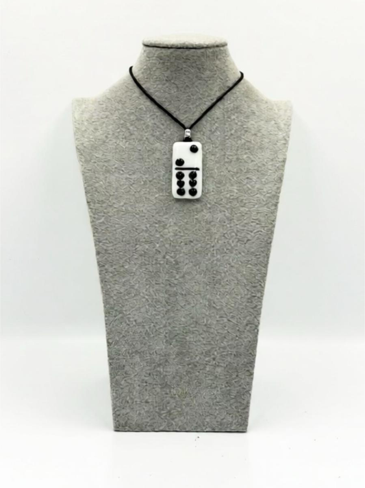 White Fused Glass Domino Pendant with Black Details (2-6) - 2” x 1”