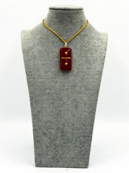Red Fused Glass Domino Pendant with Pumpkin Orange Details (1-2) - 2” x 1”