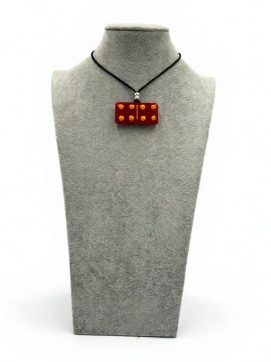 Red Fused Glass Domino Pendant with Pumpkin Orange Details (6-6) - 2” x 1”