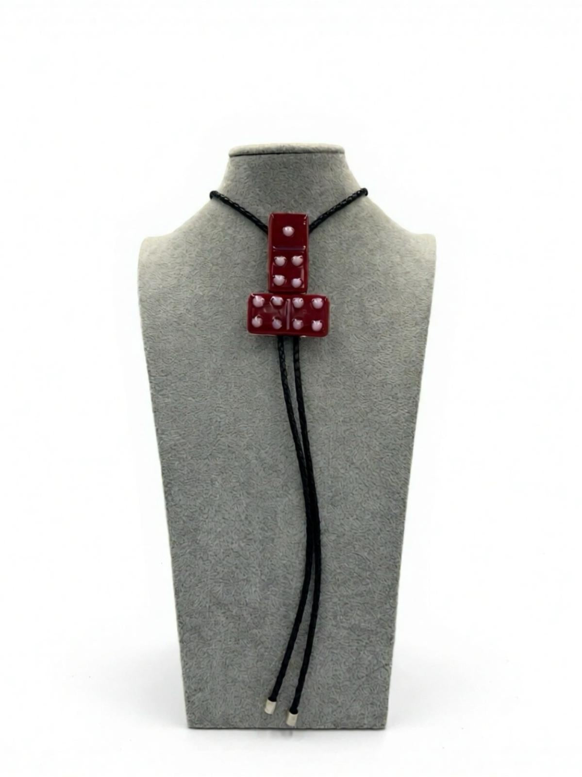 Red / Pale Pink 2 Domino Bolo Tie