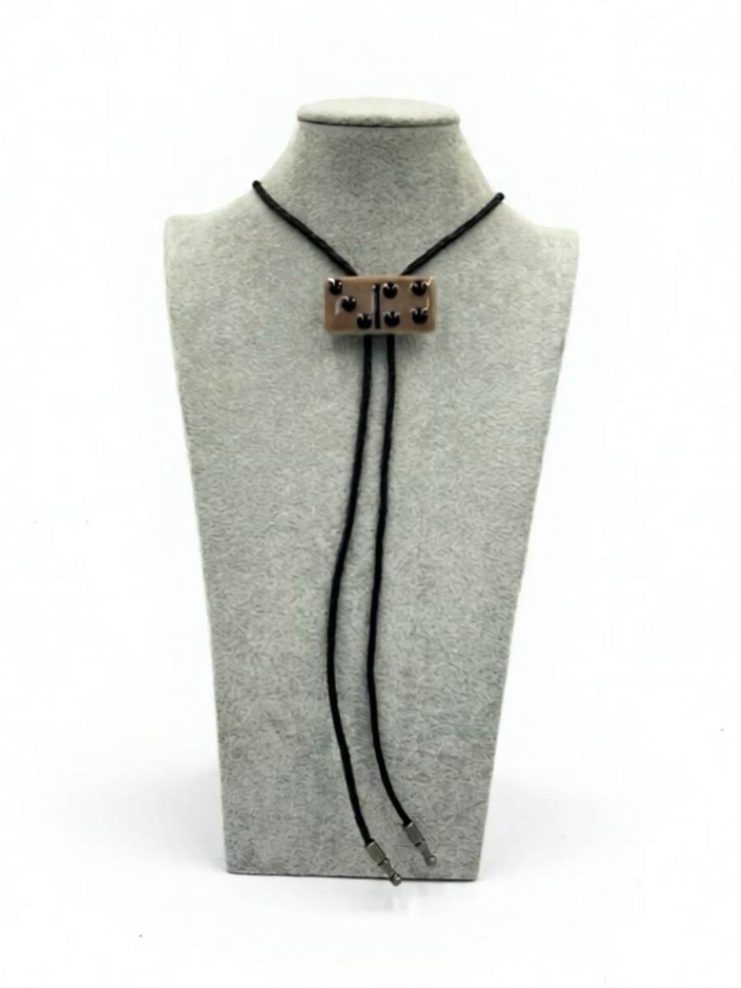 Mink Fused Glass Domino Bolo Tie with Black Details - 2” x 1”