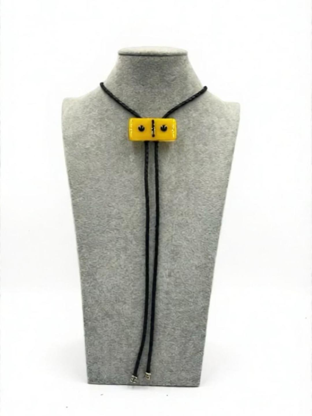 Sunflower Yellow Fused Glass Domino Bolo Tie with Black Details - 2” x 1”