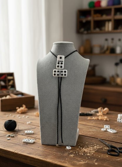 Black / White 2 Domino Bolo Tie