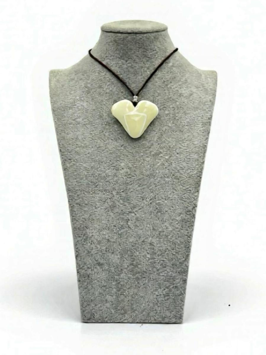 French Vanilla Fused Glass Heart Pendant - 2” x 1.5”