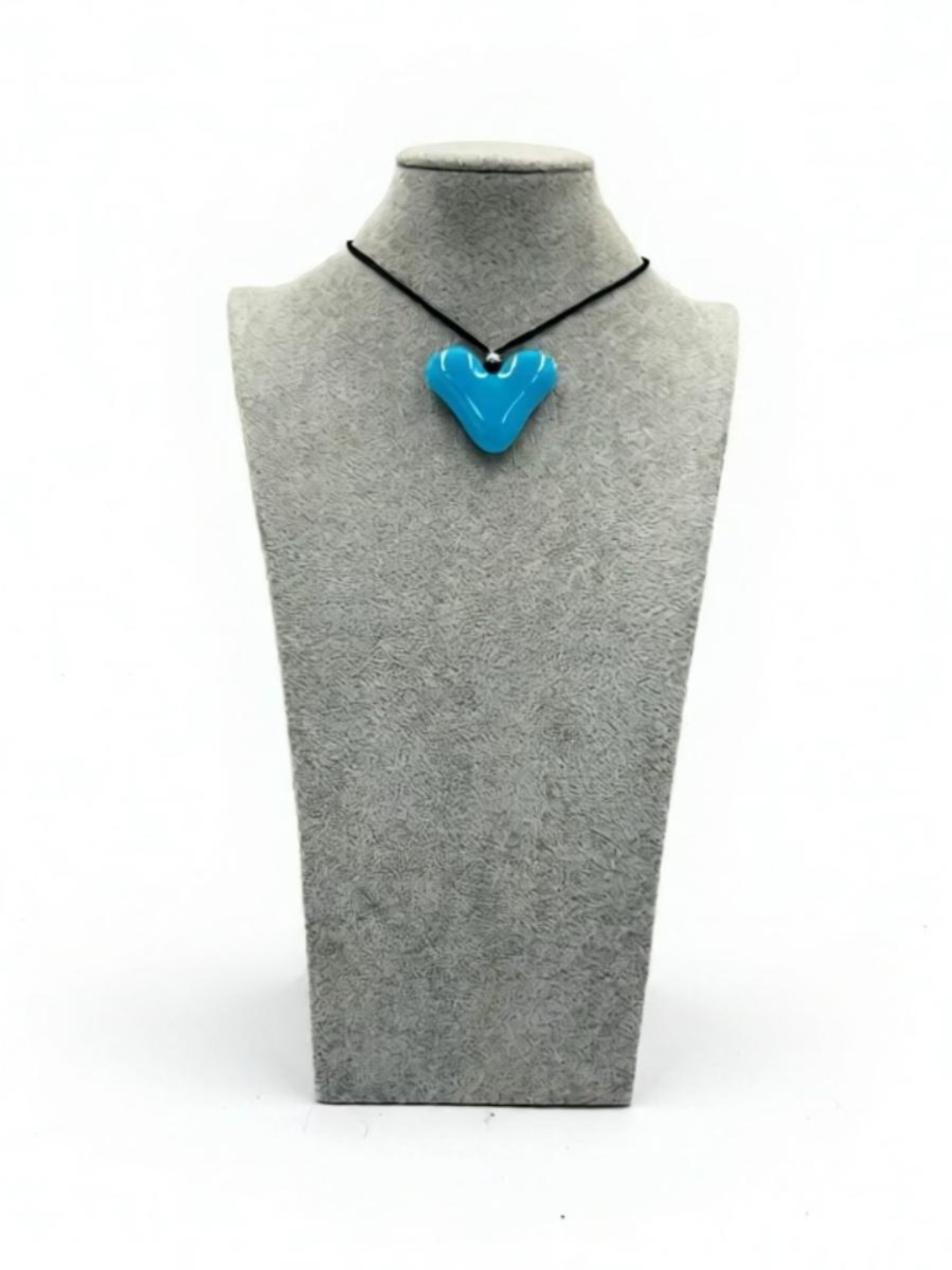 Cyan Fused Glass Heart Pendant - 2” x 1.5”
