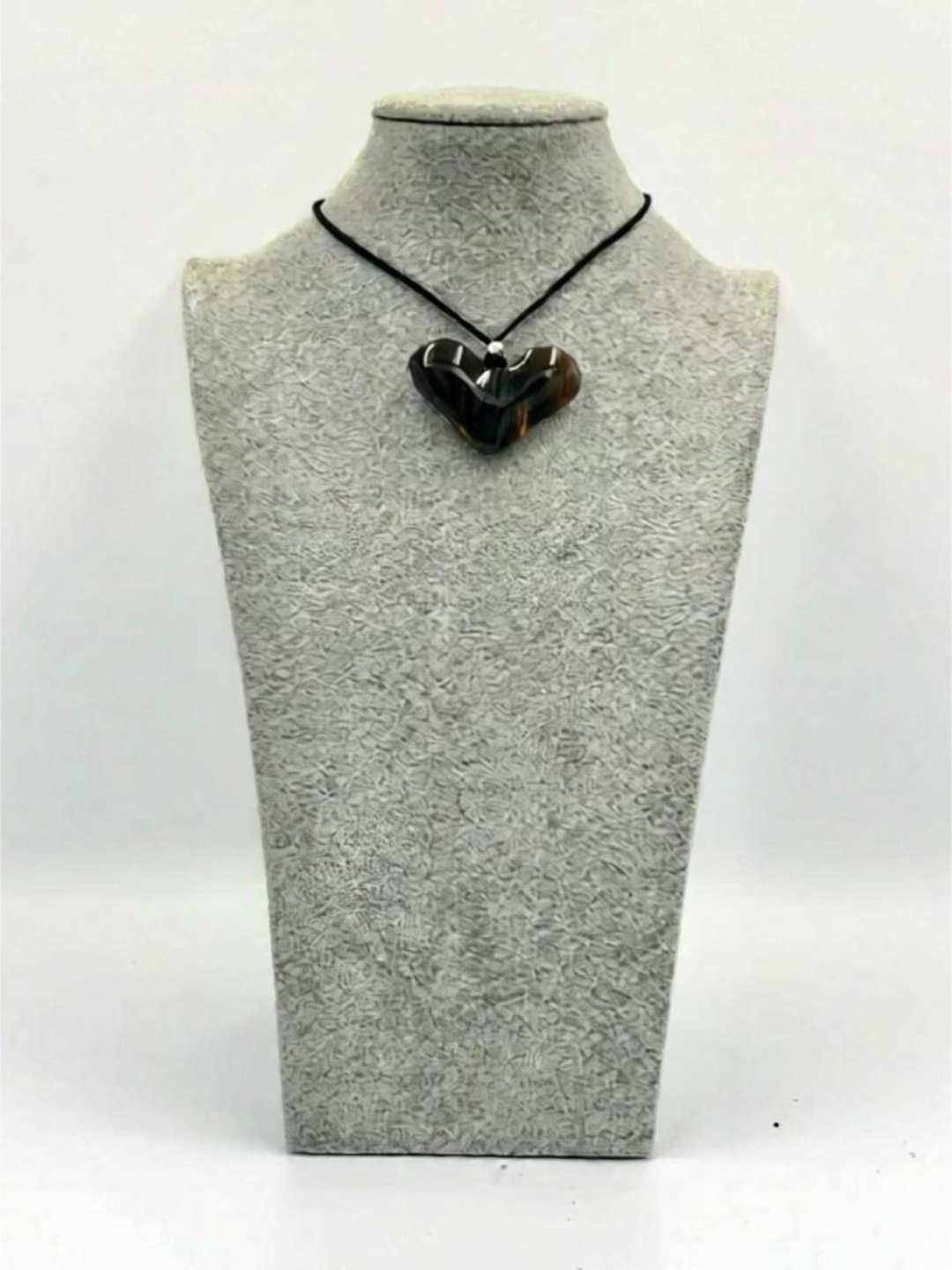 Petrified Wood Brown Fused Glass Heart Pendant - 2” x 1.5”