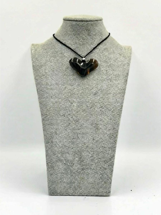 Petrified Wood Brown Fused Glass Heart Pendant - 2” x 1.5”