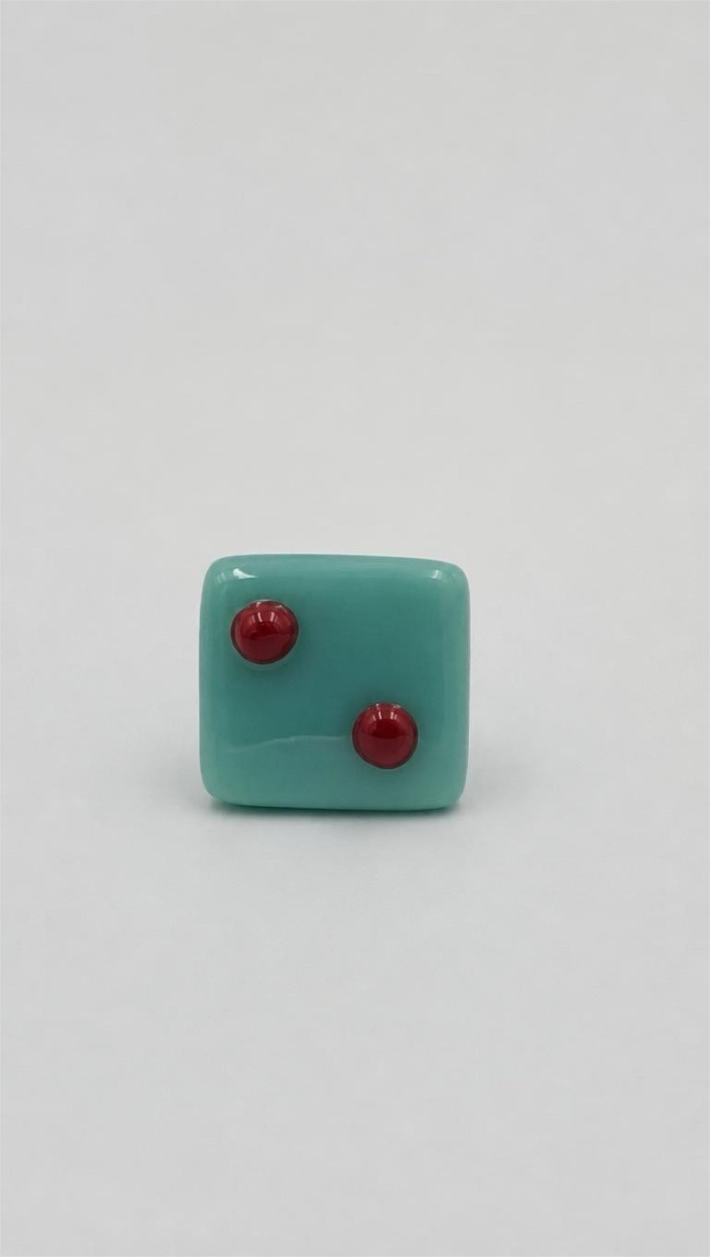 Aqua Fused Glass Adjustable Number Ring with Red Details
