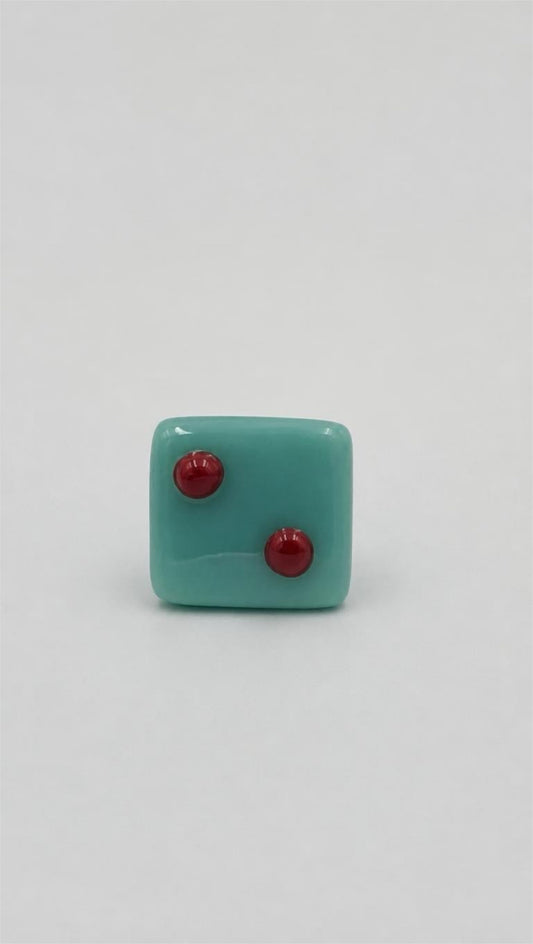 Aqua Fused Glass Adjustable Number Ring with Red Details
