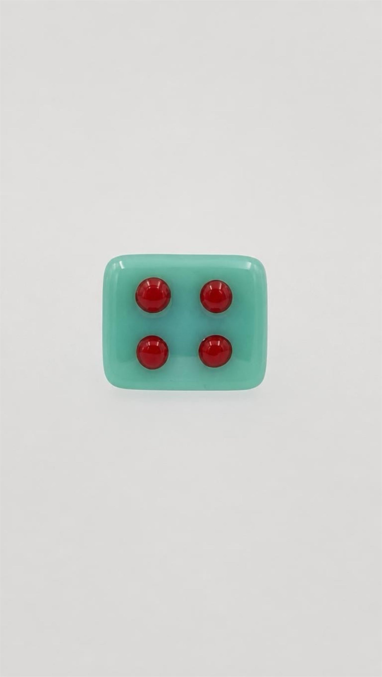 Aqua Fused Glass Adjustable Number Ring with Red Details