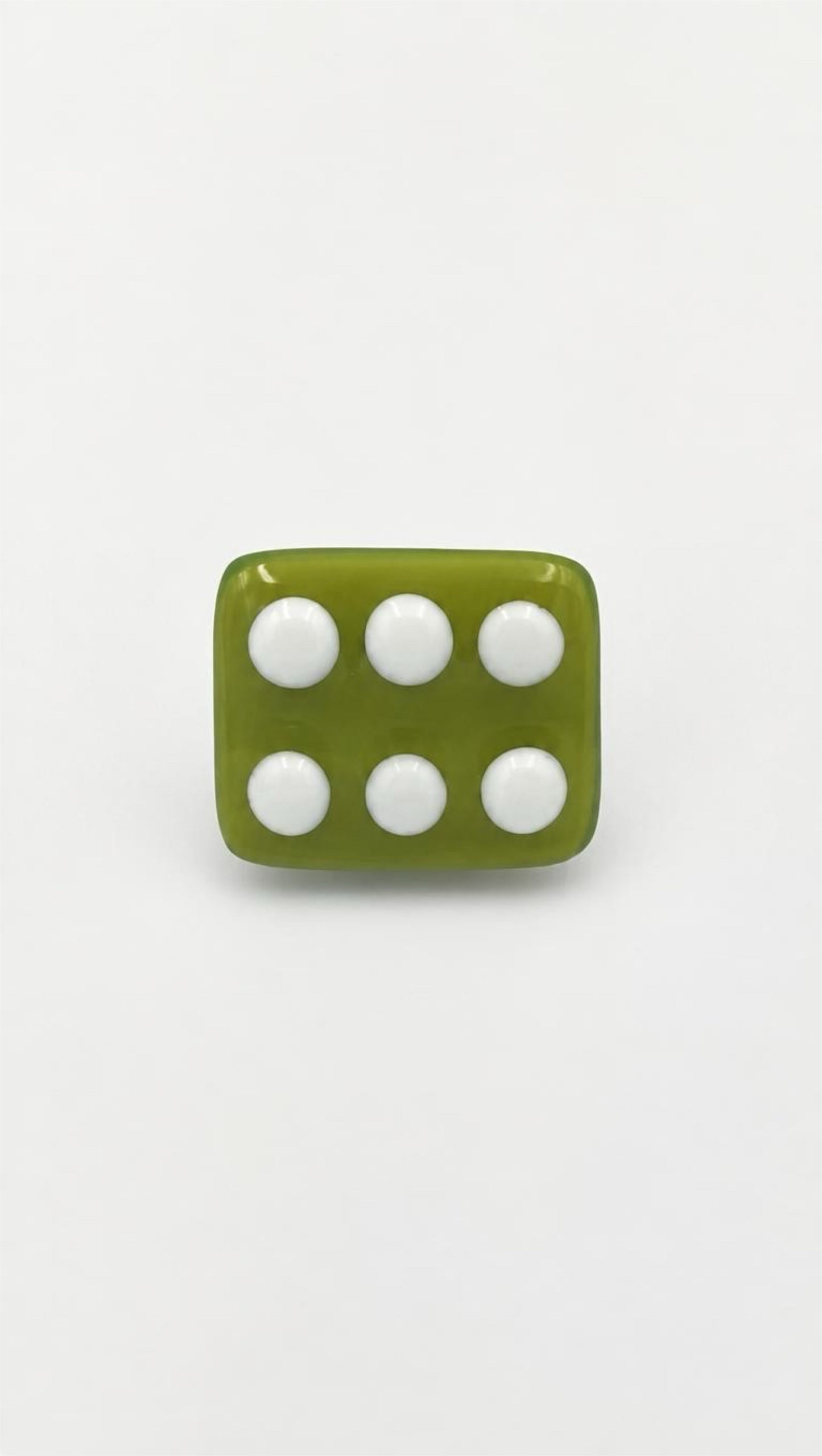 Avocado Green Fused Glass Adjustable Number Ring with White Details
