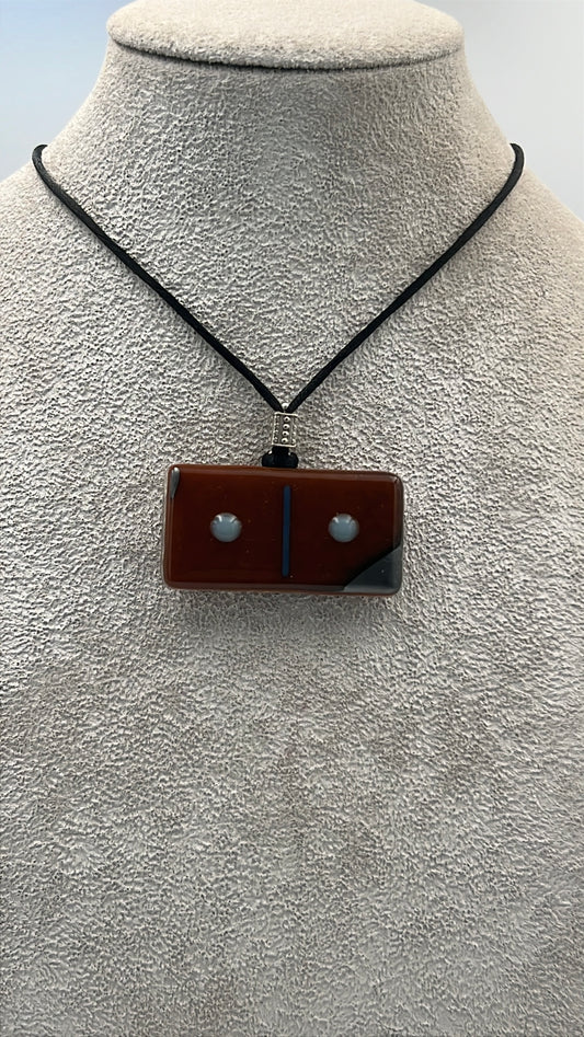 Burnt Orange Fused Glass Domino Pendant with Powder Blue Details