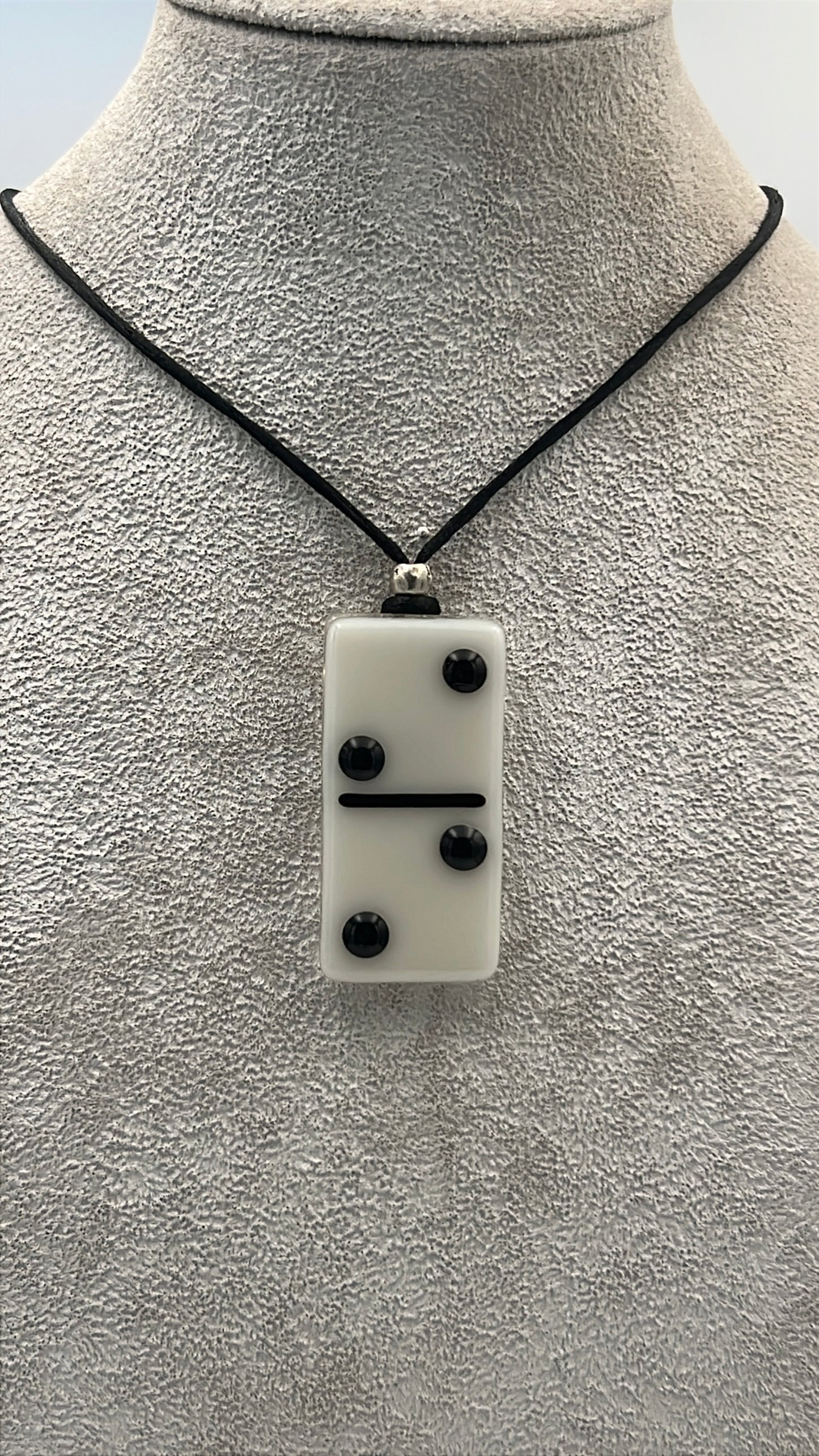 Cream Fused Glass Domino Pendant with Powder Details