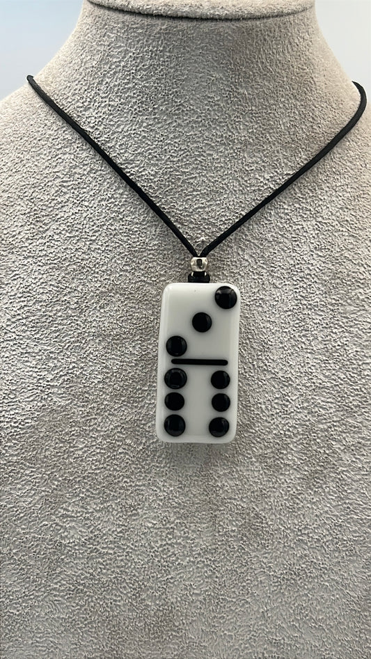 White Glass Domino Pendant with Black Details