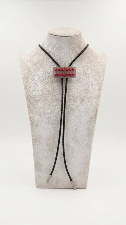 Dusty Lilac Fused Glass Domino Bolo Tie with Red Details