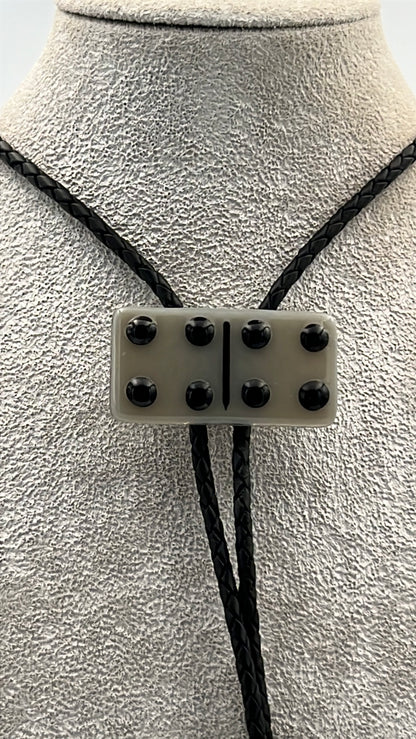 Gray Fused Glass Domino Bolo Tie with Black Details