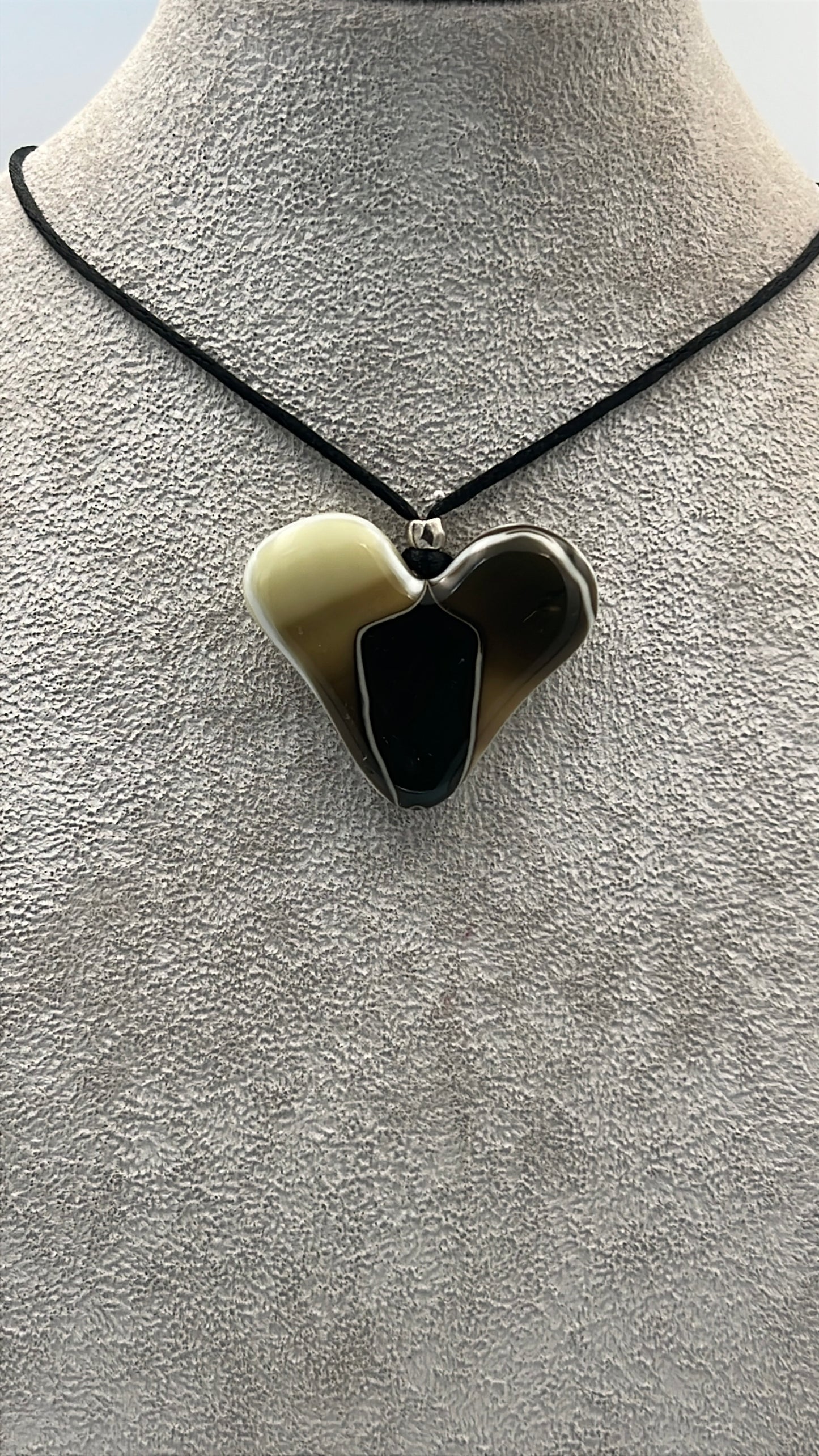 French Vanilla/Brown Mix Fused Glass Heart Pendant