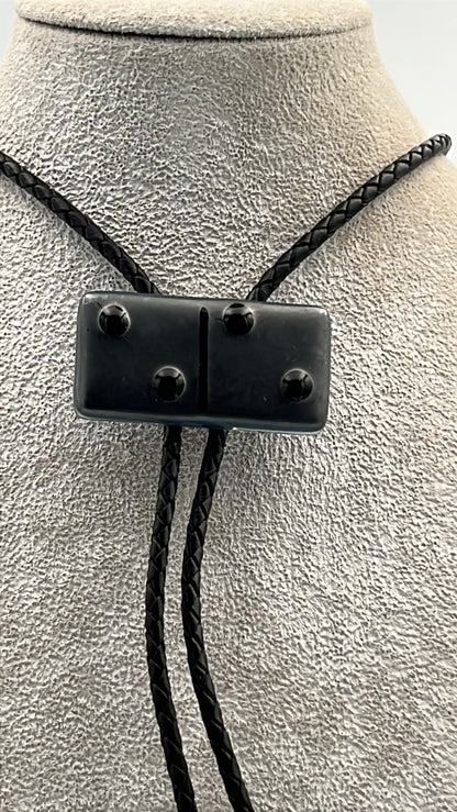 Gunpowder Fused Glass Domino Bolo Tie with Black Details