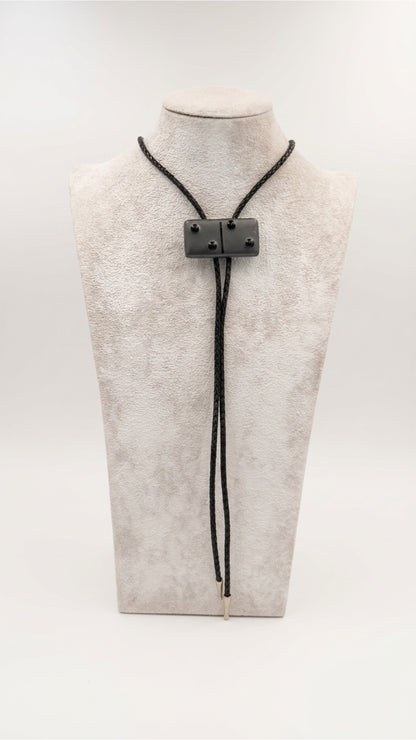 Gunpowder Fused Glass Domino Bolo Tie with Black Details