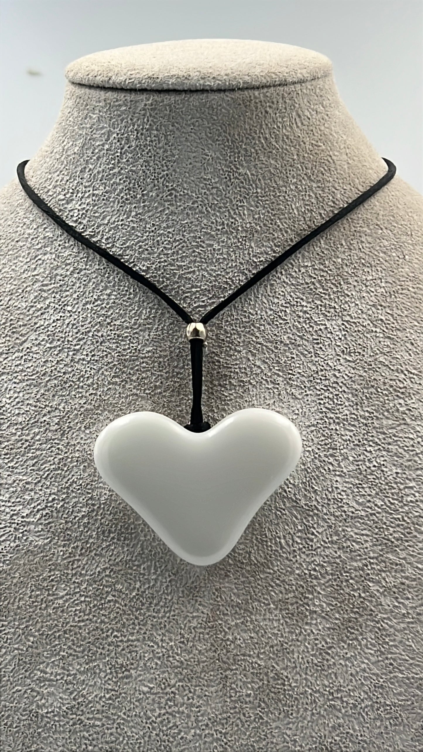 White Fused Glass Heart Pendant