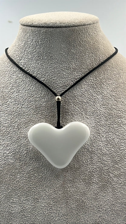 White Fused Glass Heart Pendant