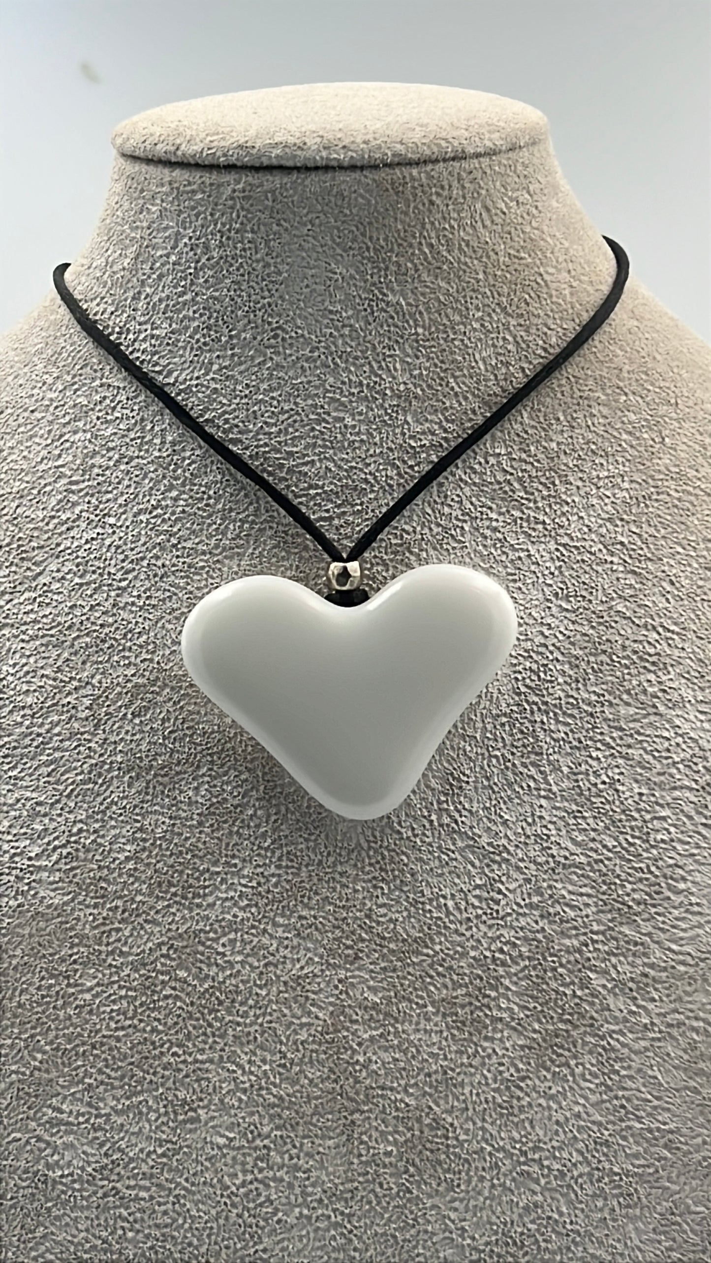 White Fused Glass Heart Pendant