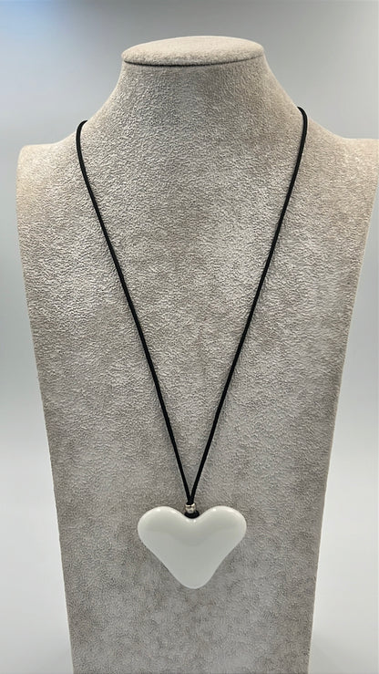 White Fused Glass Heart Pendant