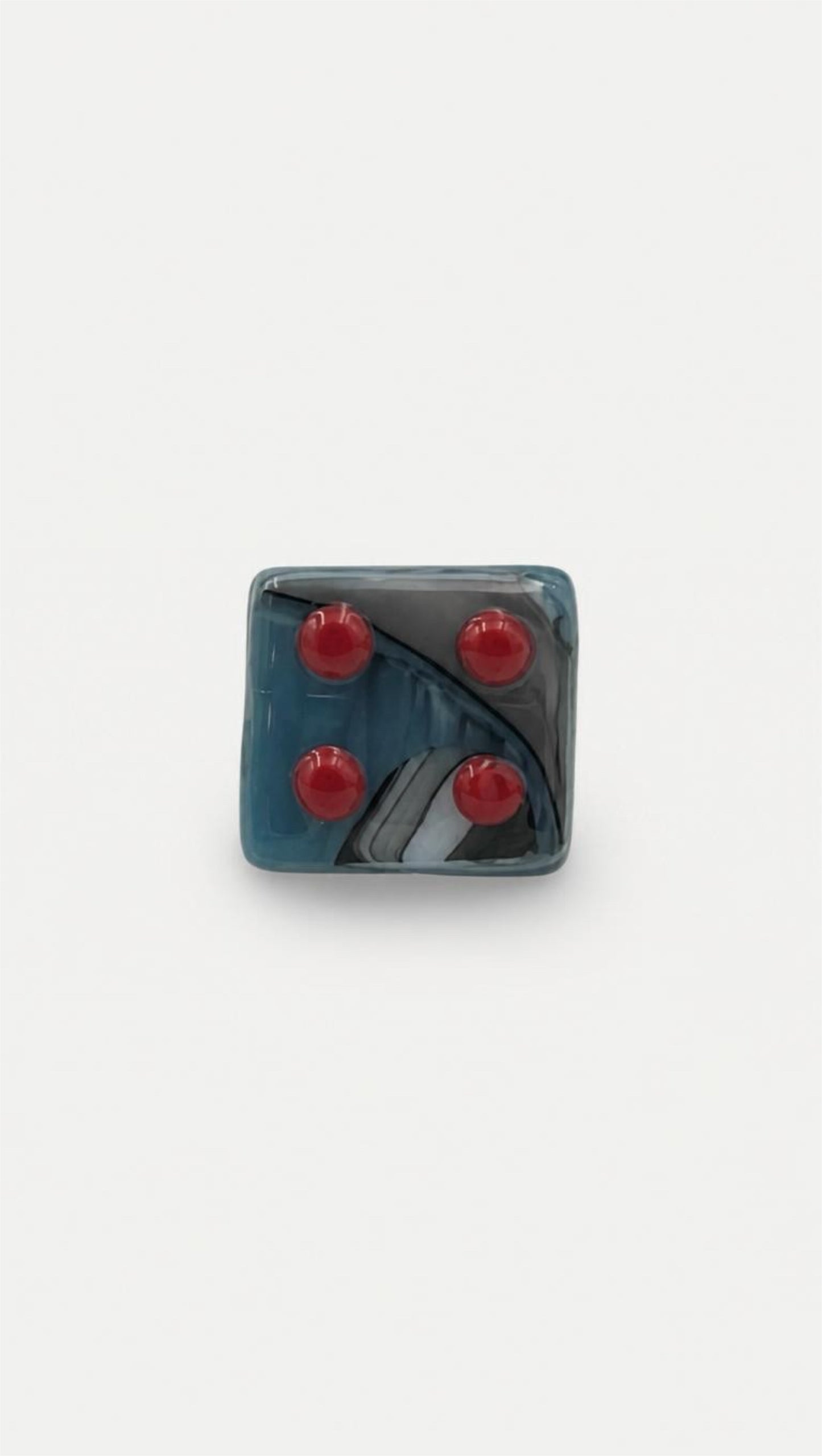 Light Cyan/Black Mix Fused Glass Adjustable Number Ring with Red Details