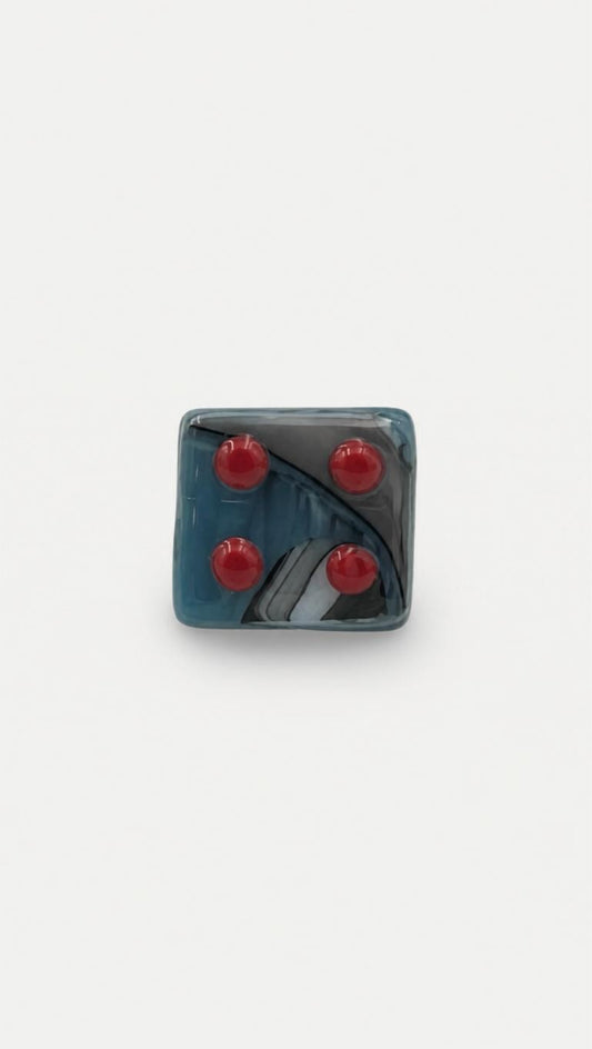 Light Cyan/Black Mix Fused Glass Adjustable Number Ring with Red Details